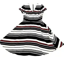 DRESS BARN striped dress size 6 white black red zipper in back short sleeves