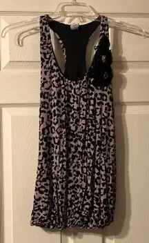 Daytrip Black & Tan Leopard Print Embellished Tank Top Small