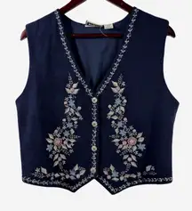 TanTrums Wool Floral Embroidered Vest Women's 70% Wool Cottagecore Boho  1990s L