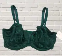 Green Lace Underwire Bra 36DD Unlined Floral Mesh Romantic Soft Feminine NWT