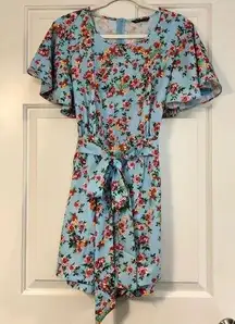 Shein Curve Women’s Floral Romper with Bell Sleeves and Belt Size XL