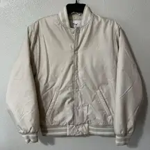 TNA Aritzia Stadium Varsity Jacket Satin Beige Ivory & White‎ Size XS