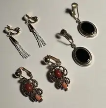 Lot Of 3 Signed Dangle Clip On Earrings Monet, Sarah Coventry, Avon