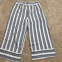 Anthropologie NWT Women Cropped Wide Leg Blue/White Striped Pants