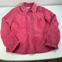 Vtg Coldwater Creek Cranberry Red Leather Suede Braided Jacket LG Whimsigoth