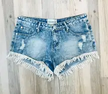 Oscar St boutique denim frayed jean shorts sz small.