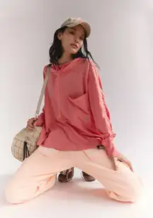 FP Movement by Free People Hot Shot Hooded Layer Hibiscus Pink Peach Size S NWT