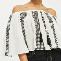 Topshop  Embroidered Off The Shoulder Peasant Top