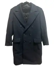 Vintage Christian Dior Wool Coat Navy Double Breasted Minimalist Classic Size 10