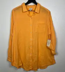 St. John’s Bay Women’s Button Down Shirt Orange Sz XL Beach Cotton Peach NWT