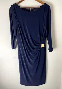 Tahari Arthur Levine Women's Navy Lined Blue 3/4 Sleeve Midi Wrap Dress- Size 14