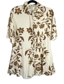 Miou Muse Floral Print Romper Women's S Short Sleeve Button Down Beige‎ Brown