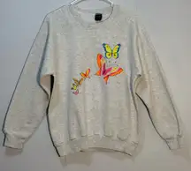 Vintage 80s Gray Sweatshirt with Neon Butterfles Sz L