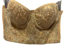 Lydia Women Bustier S Gold Brocade Metallic Y2K Baroque Layering Coquette Club