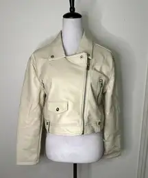 Topshop  Women's Cream Faux Leather Moto Jacket 2 NWOT