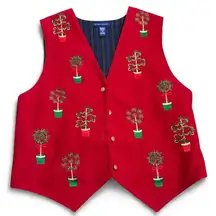 Vintage Karen Scott Women's M Red Christmas Tree Embroidery Holiday Grandma Vest