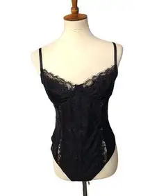 Iris black lace teddy with underwire bra cups size XL