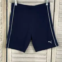 PUMA Women's Kurze Tight Bike Shorts Mesh Sides Navy/White Trim-Medium
