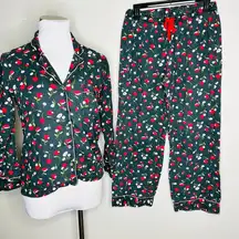 Pajama Set XS Gray Floral Matching 2 Piece Set Shirt & Pants