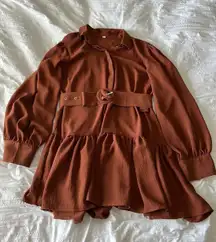 Brown Puff Sleeve Dress