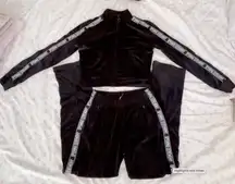 Opening Ceremony Black Velour Tracksuit Set Logo Tape Jacket & Pants - Size XS