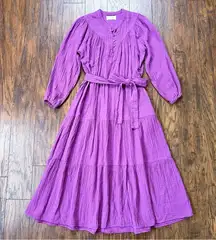 Xirena • Wrenn Dress midi tiered Heliotrope purple cotton gauze boho peasant