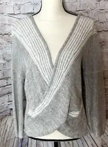 Soft Surroundings Cross Front Wrap Grey‎ Women’s Sweater Linen Blend Size M