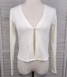OLD NAVY Single Button Open Front Cardigan Ribbed Ivory-Small