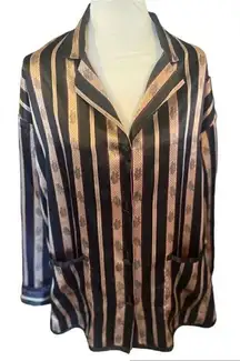 Victoria’s Secret Vintage  Black and Gold Striped Oversized Pajama Top Size Larg