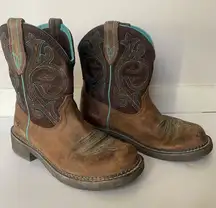 Ariat Size 7.5 Fatbaby Heritage Dapper Western Boot Brown and Turquoise