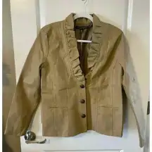 BACCINI Womens Faux Leather Jacket Camel Brown Size M Button Front Long Sleeve