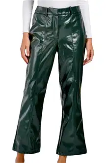 7 For All Mankind Green Faux Leather Shiny Wide Leg Pant Hunter Green Sz Med New
