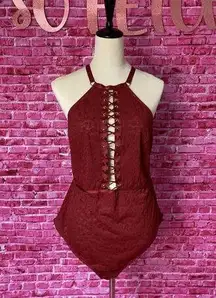 Torrid Curve Animal Lace Up Halter Bodysuit‎ In Rhubarb Size 2 NWT