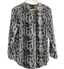 Aqua Blouse Sheer Long Sleeve Top Snakeskin Pattern