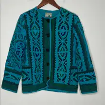 Vintage The Territory Ahead Quilted Cotton Jacket Blue Green Sz M Artsy Boho