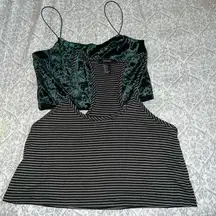 Green velvet and Flowy striped crop top bundle size S
