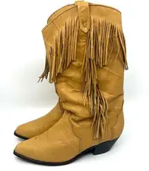 Dingo Tan Leather Fringe Western Cowboy Boots Women's 7 US