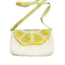 BOUFFANTS and BROKEN HEARTS Kendra Bag Dandy Lemon Beaded Crossbody Purse White