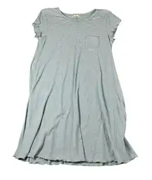 Hem Thread Large Green White Striped Cap Sleeve‎ Pullover Dress Lightweight