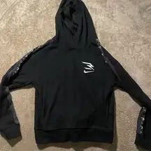 Nike 3 Brand Hoodie Womens Sz Large Ribbed Black Pullover Sweatshirt Embroidered