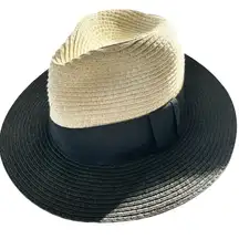 H&M Straw Fedora Hat Beach‎ Sun Hat Black Band S/54 Resortwear Vacation Summer
