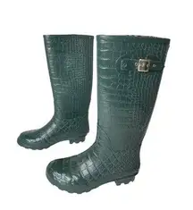 Khombu BW1208 Crocodile Tall Rubber Rain Boots Green Cheetah Print Lining 9