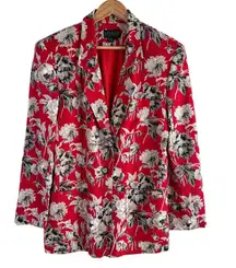 Vintage 80s Attaché by Herman‎ Geist Linen Red Floral Blazer Jacket, Size 8