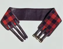 Marc Jacobs  Vintage 90s Purple and Red Plaid Check Leather Corset Belt Size M/L