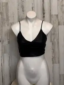 Jitren Clothing Black Faux Leather Spaghetti Strap Crop Top – Size Medium NWT