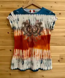 Vintage Y2K Size Small Butterfly Moth Tie Dye Retro Psychedelic Baby Tee
