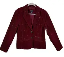 American Eagle Burgundy Maroon Single Breasted Corduroy Sequin Blazer Size XL