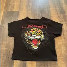 Retro Ed Hardy Tiger Graphic Cropped Short Sleeve Size Medium