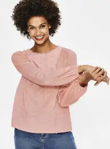 BODEN Light Pink Crochet Inlet Cleo Broderie Jersey Top - Size - 18