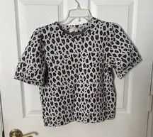 LOFT Black and White Boxy Short Sleeve sweater size medium leopard print